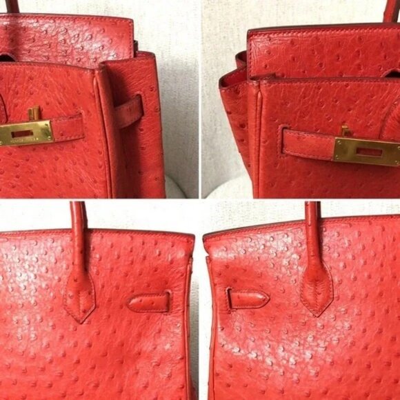 Authentic RARE HERMES Hac Birkin 32 bag Ostrich leather Rouge Vif red - Picture 10 of 11